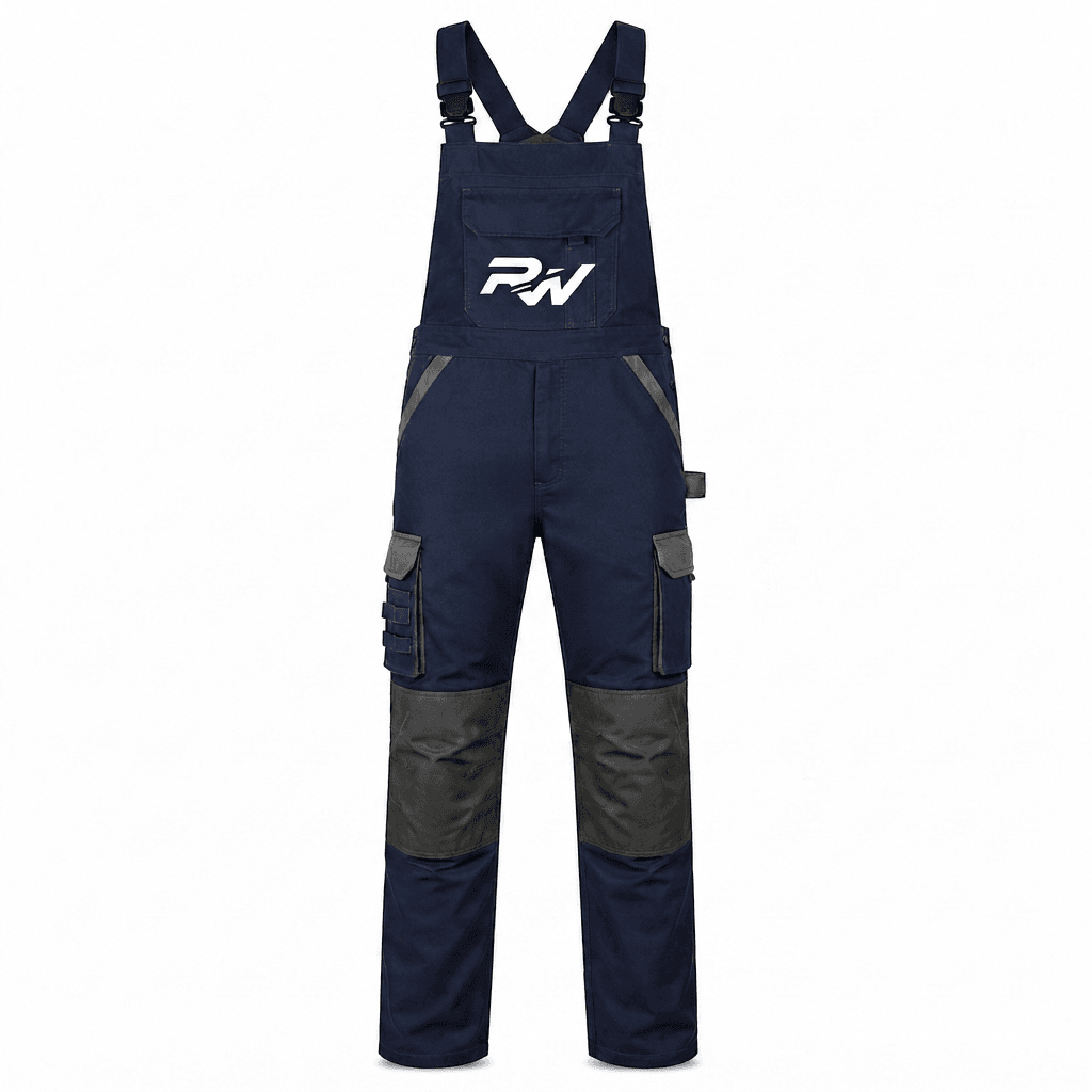 Industrial Bib Coverall Manufacturer RW-101 premium navy blue cotton work bib overall with reinforced knee panels and utility pockets